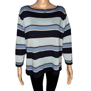 Dana buchman women blue stripe long sleeve boat neckline silk sweater size 3X